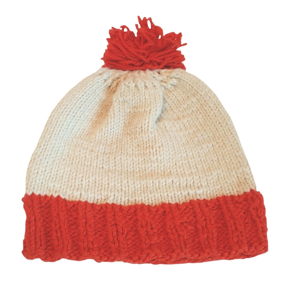 Handmade crochet adults multicolor winter ski beanie hat pom-pom one size